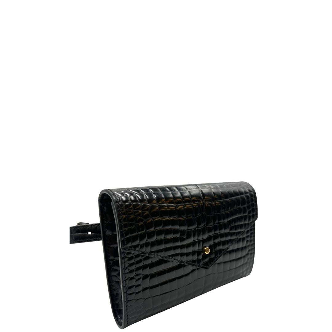 lato Marsupio Saint Laurent in pelle cocco nera, di lusso, originale, ottime condizioni, usato. 