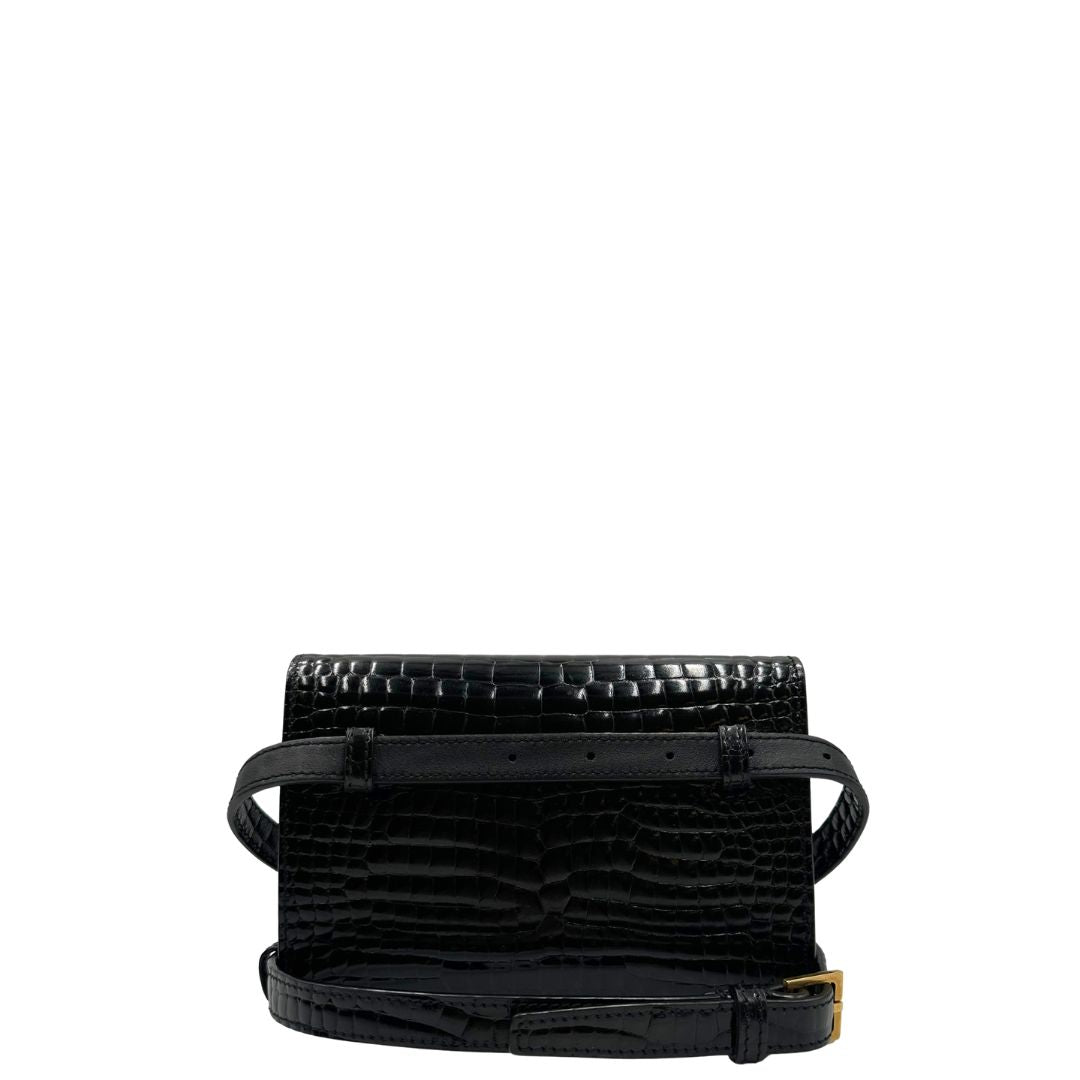 retro Marsupio Saint Laurent in pelle cocco nera, di lusso, originale, ottime condizioni, usato. 