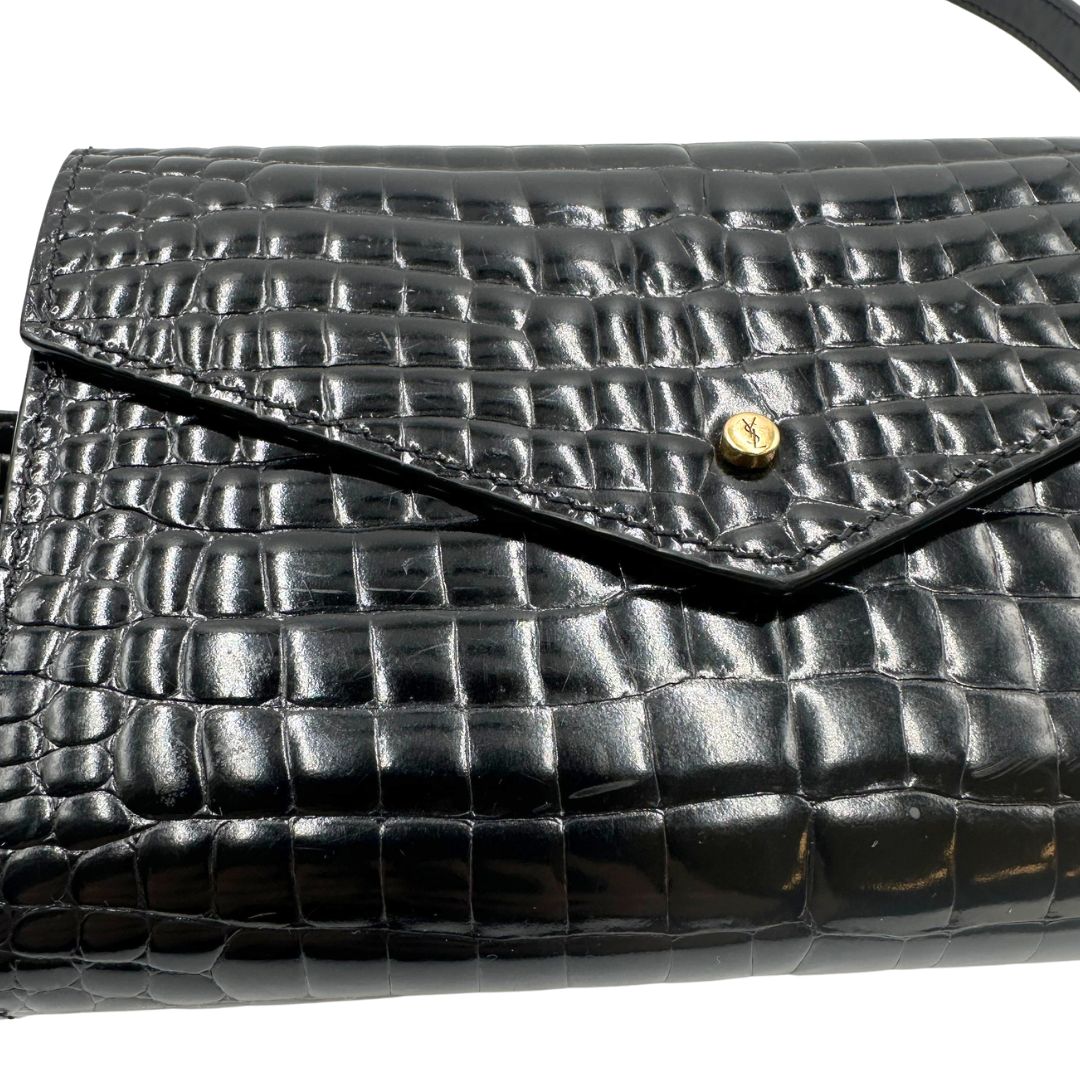 pellame Marsupio Saint Laurent in pelle cocco nera, di lusso, originale, ottime condizioni, usato. 