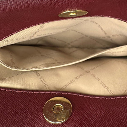 interno Borsa MK in pelle saffiano color vinaccia, di lusso, originale, ottime condizioni, usata. 