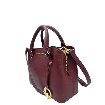 lato Borsa MK in pelle saffiano color vinaccia, di lusso, originale, ottime condizioni, usata. 