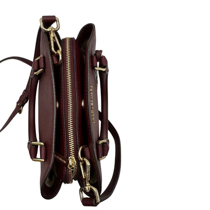 chiusura Borsa MK in pelle saffiano color vinaccia, di lusso, originale, ottime condizioni, usata. 