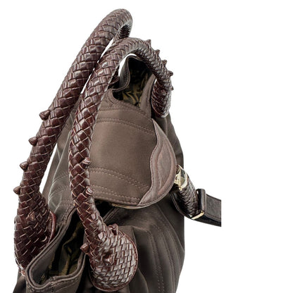 manici borsa Fendi Spy marrone con interni trama Zucca, di lusso, originale, ottime condizioni, usata.  