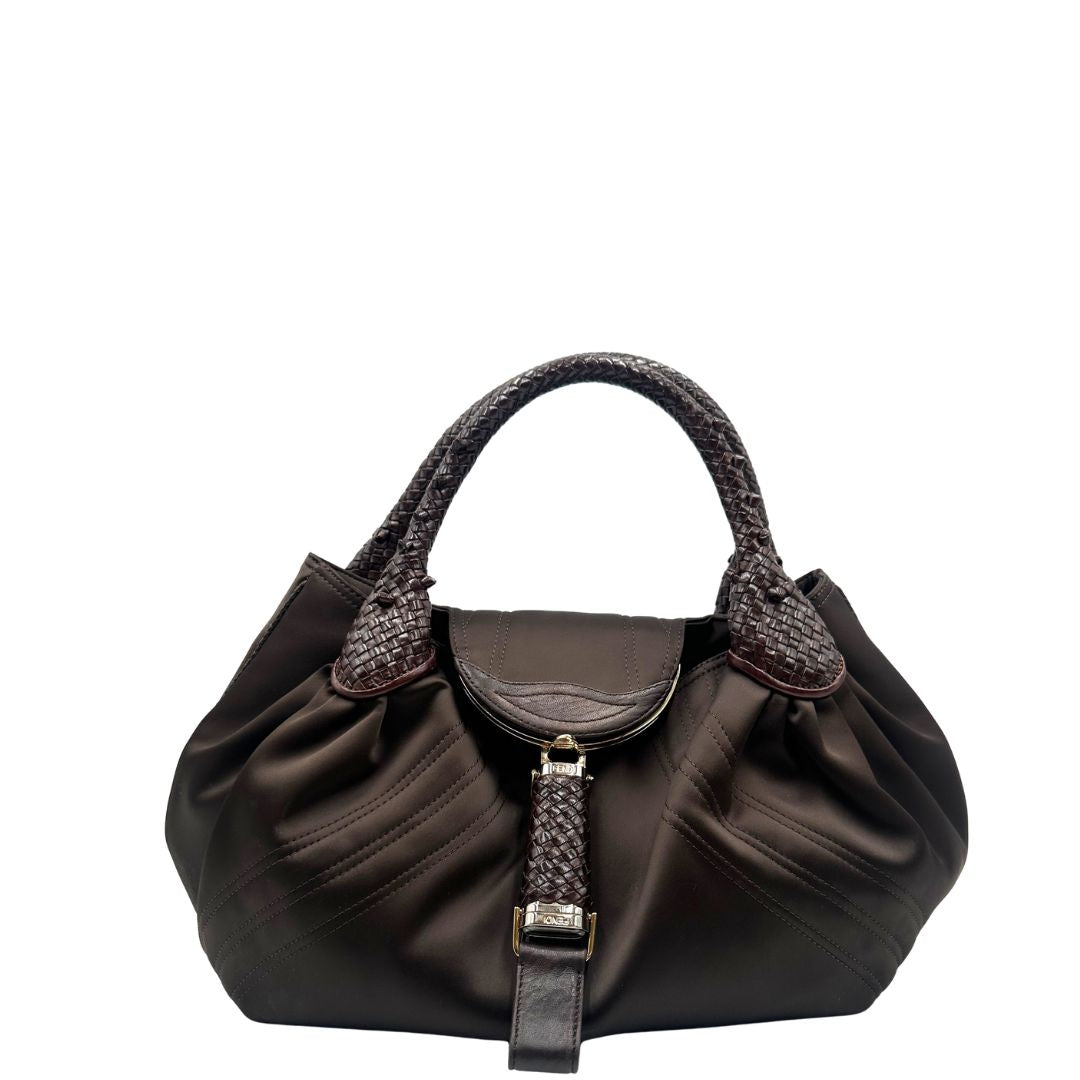 front borsa Fendi Spy marrone con interni trama Zucca, di lusso, originale, ottime condizioni, usata. 