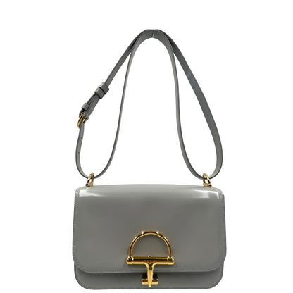 front Borsa Gucci in pelle pettinata grigia, di lusso, originale, eccellenti condizioni, usata.