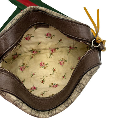 interno  Borsa Gucci in canvas GG con finiture in pelle marroni, munita di una tracolla Web, di lusso, originale, ottime condizioni, usata. 