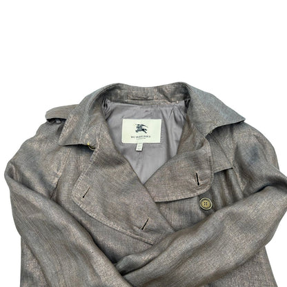 Trench Burberry in lino color bronzo laminato, di lusso, originale, ottime condizioni, usato.