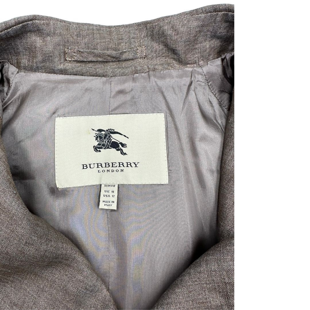 Trench Burberry in lino color bronzo laminato, di lusso, originale, ottime condizioni, usato.