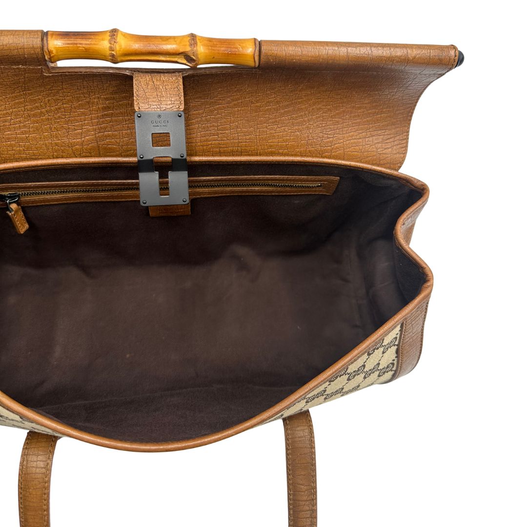 interno Borsa Gucci in tessuto GG con dettaglio bamboo, di lusso, originale, ottime condizioni.