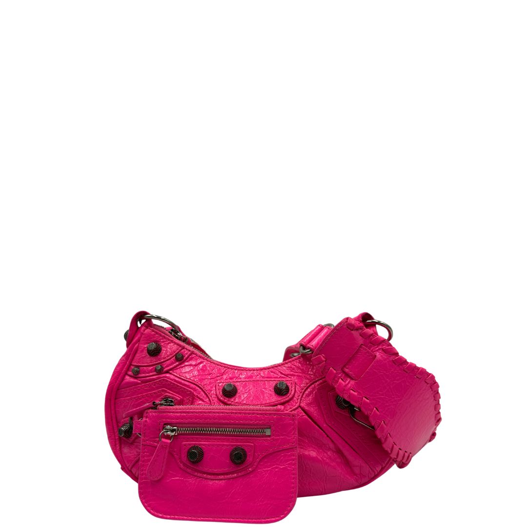 front Borsa Le Cagole XS in pelle Arena fucsia, di lusso, originale, ottime condizioni, usata 