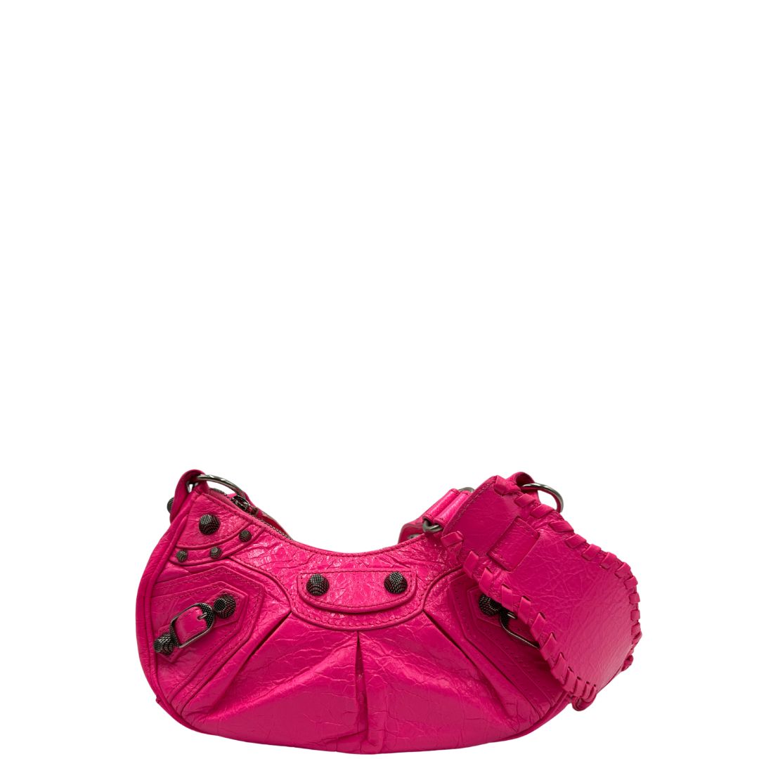 front Borsa Le Cagole XS in pelle Arena fucsia, di lusso, originale, ottime condizioni, usata 