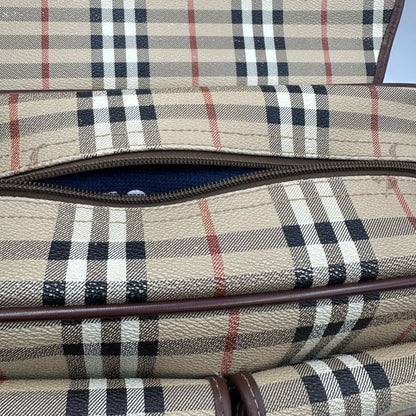 Cartella Burberry in canvas trama tartan con finiture in pelle marroni, di lusso, originale, ottime condizioni, usata. 