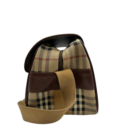 lato  Cartella Burberry in canvas trama tartan con finiture in pelle marroni, di lusso, originale, ottime condizioni, usata.