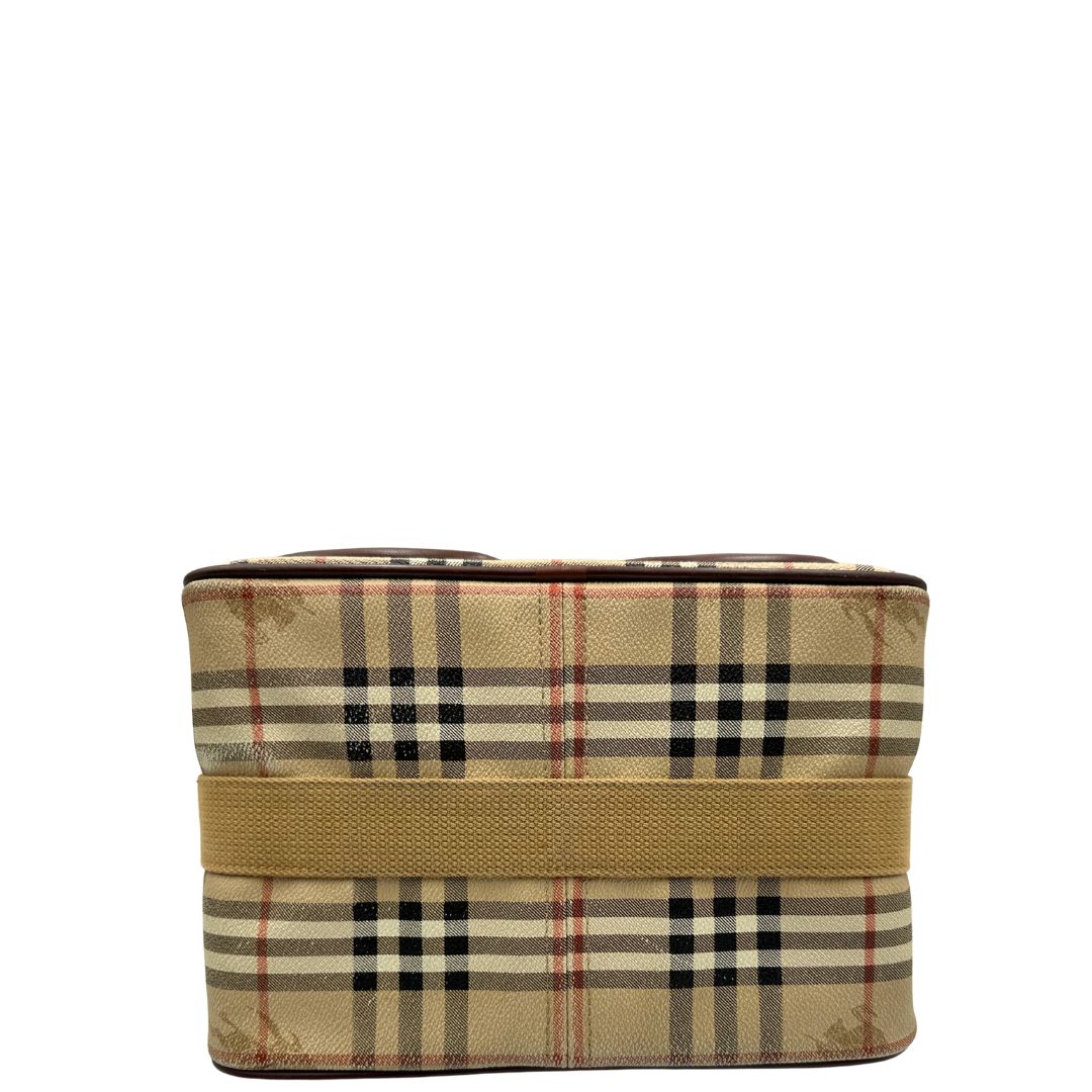 base Cartella Burberry in canvas trama tartan con finiture in pelle marroni, di lusso, originale, ottime condizioni, usata.