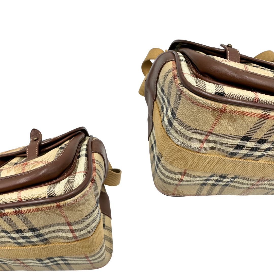 angoli Cartella Burberry in canvas trama tartan con finiture in pelle marroni, di lusso, originale, ottime condizioni, usata. 