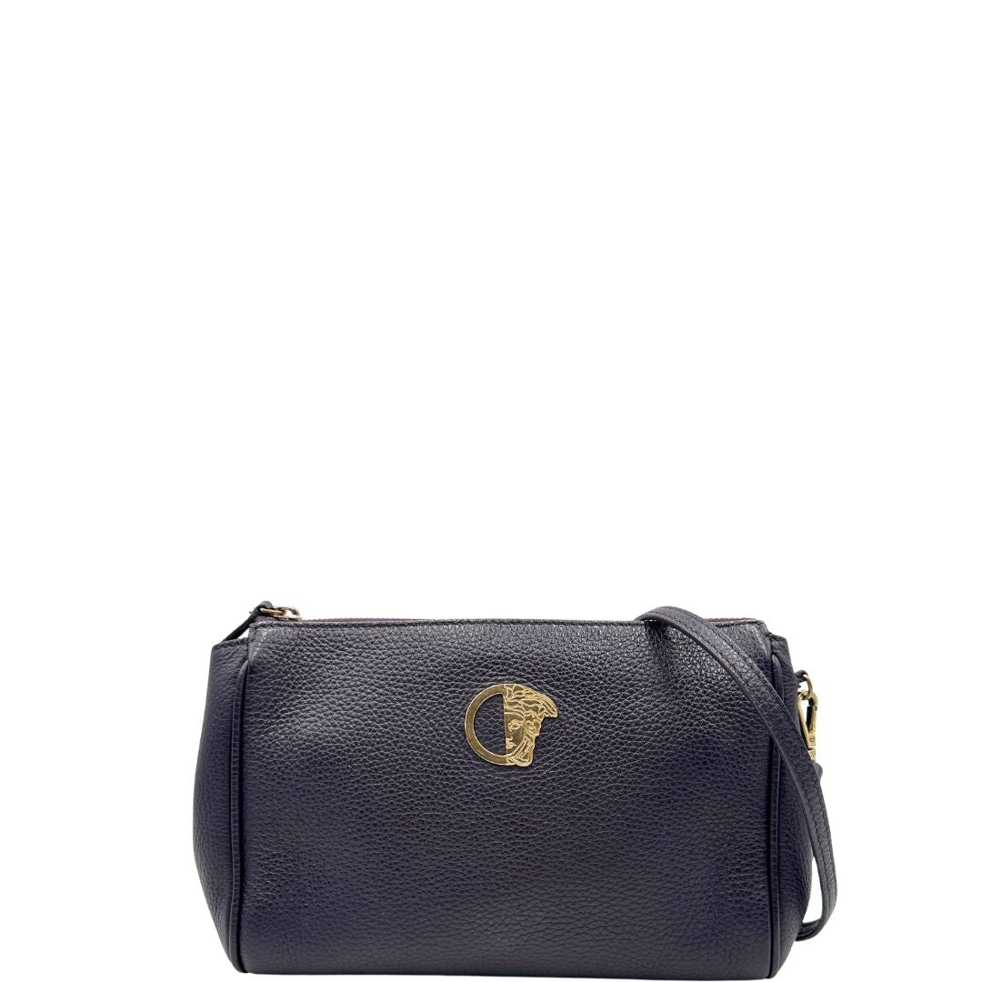  Borsa Versace Collezione in pelle viola scuro, indossabile a tracolla, di lusso, originale, ottime condizioni.