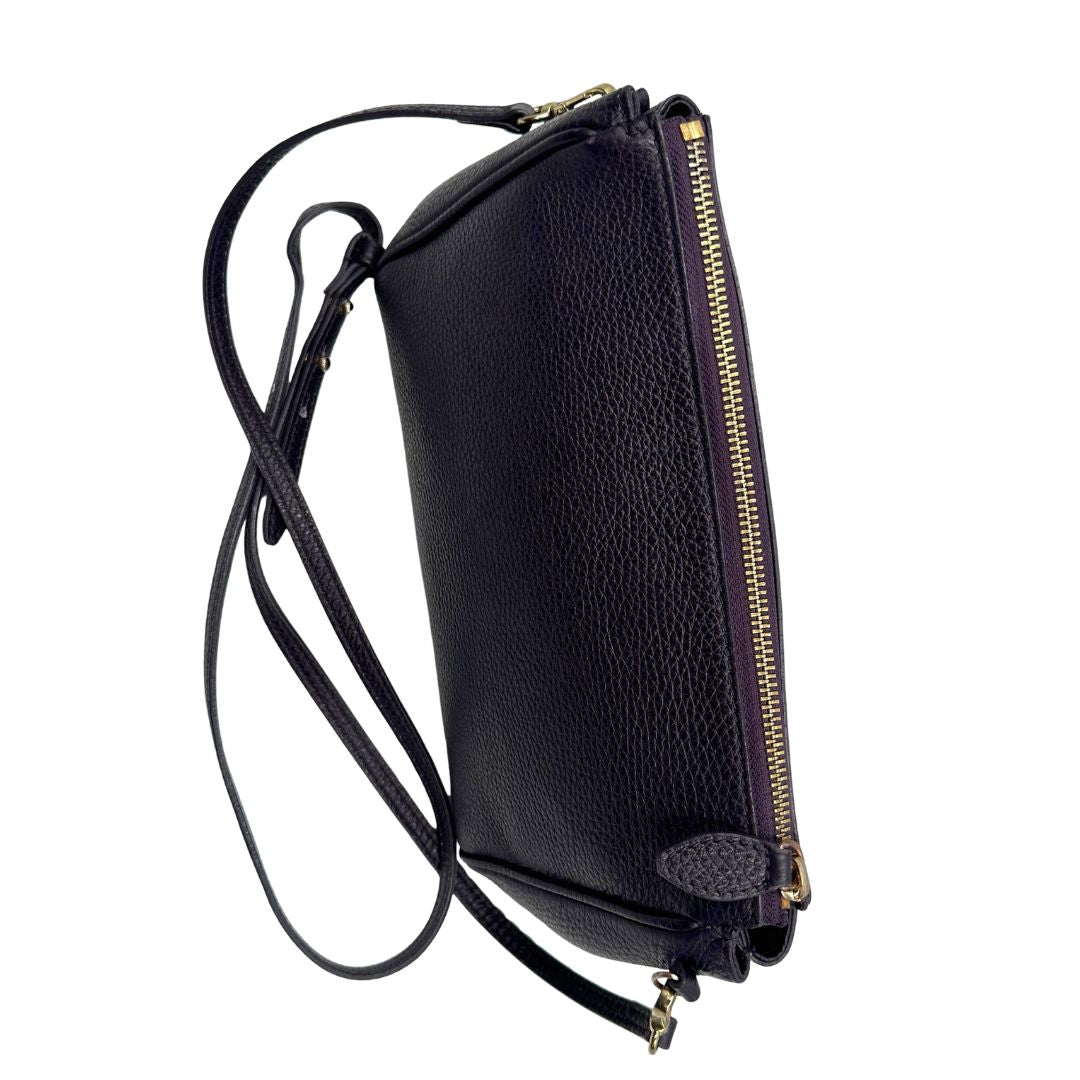  Borsa Versace Collezione in pelle viola scuro, indossabile a tracolla, di lusso, originale, ottime condizioni.
