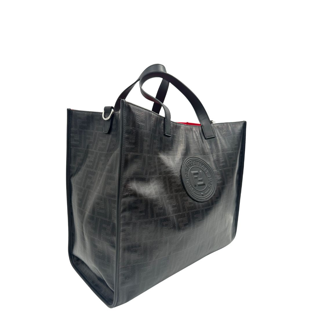 lato Tote Fendi Roma in canvas nero trama Zucca, di lusso, originale, ottime condizioni, usata. 