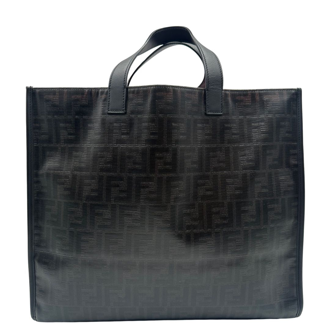 retro Tote Fendi Roma in canvas nero trama Zucca, di lusso, originale, ottime condizioni, usata. 