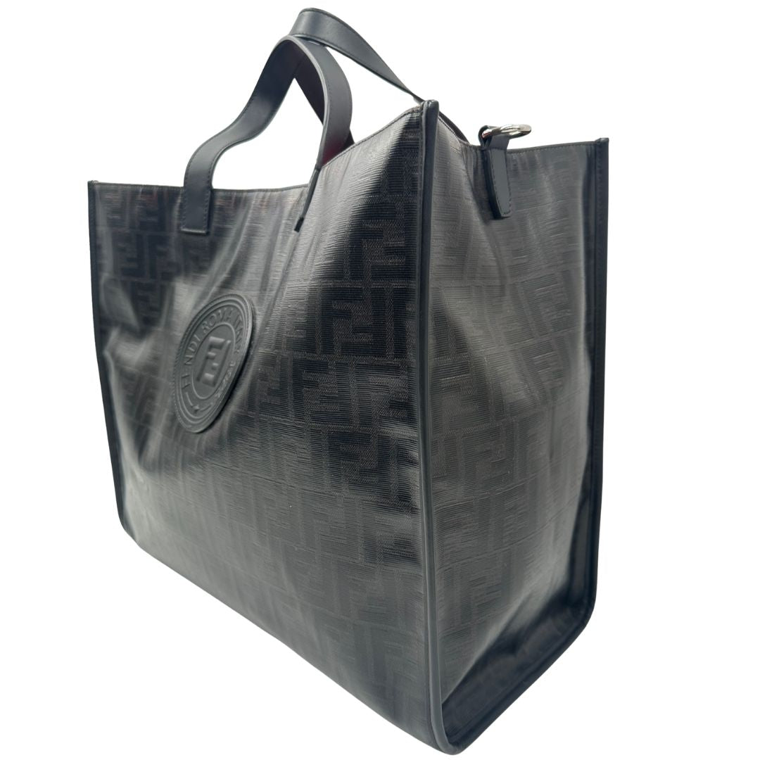 lato Tote Fendi Roma in canvas nero trama Zucca, di lusso, originale, ottime condizioni, usata. 