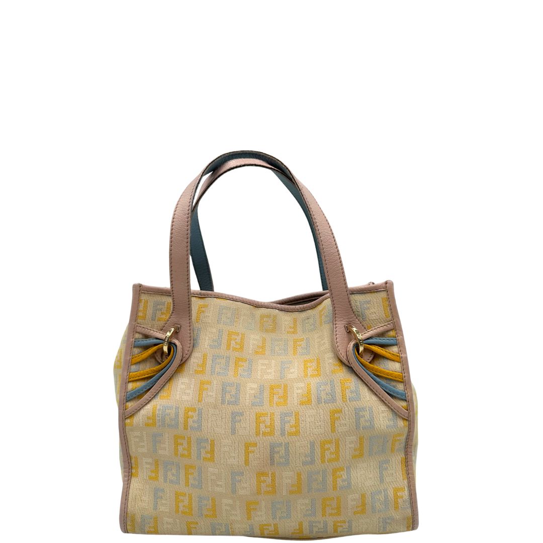 front Tote Fendi multicolore con trama Zucchino, di lusso, originale, ottime condizioni, usata. 