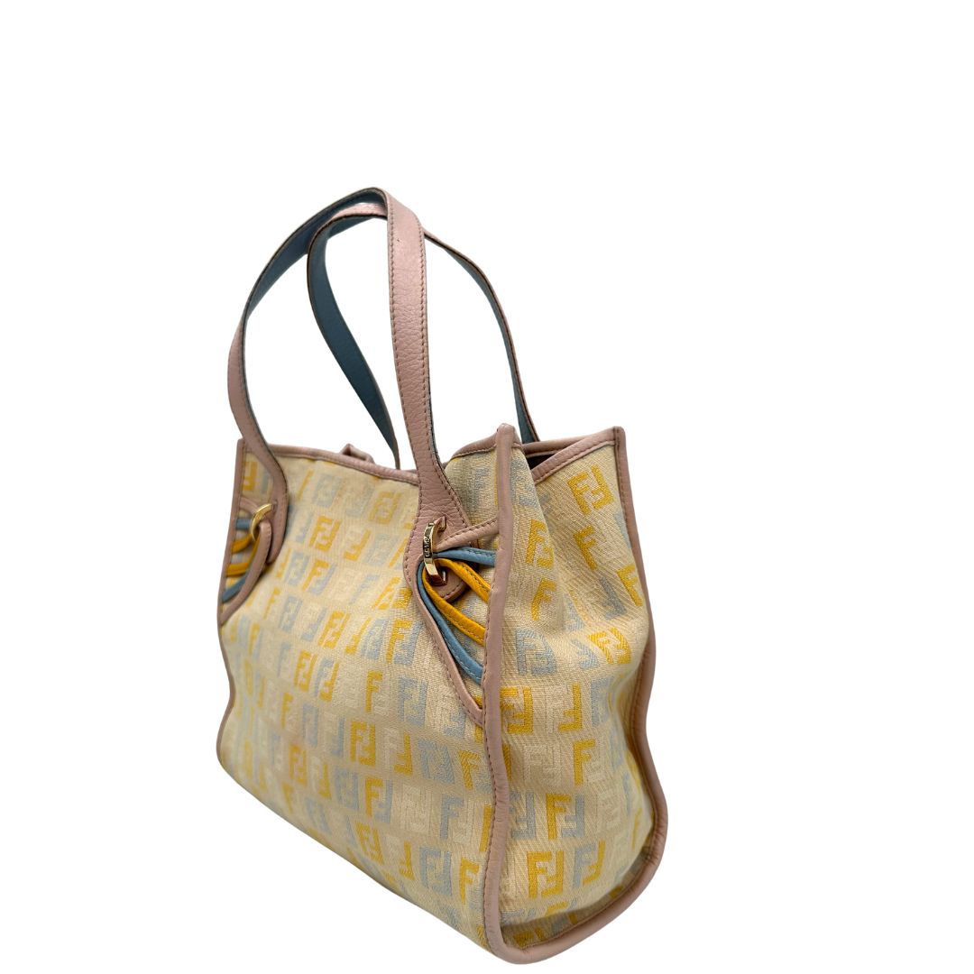 lato Tote Fendi multicolore con trama Zucchino, di lusso, originale, ottime condizioni, usata. 