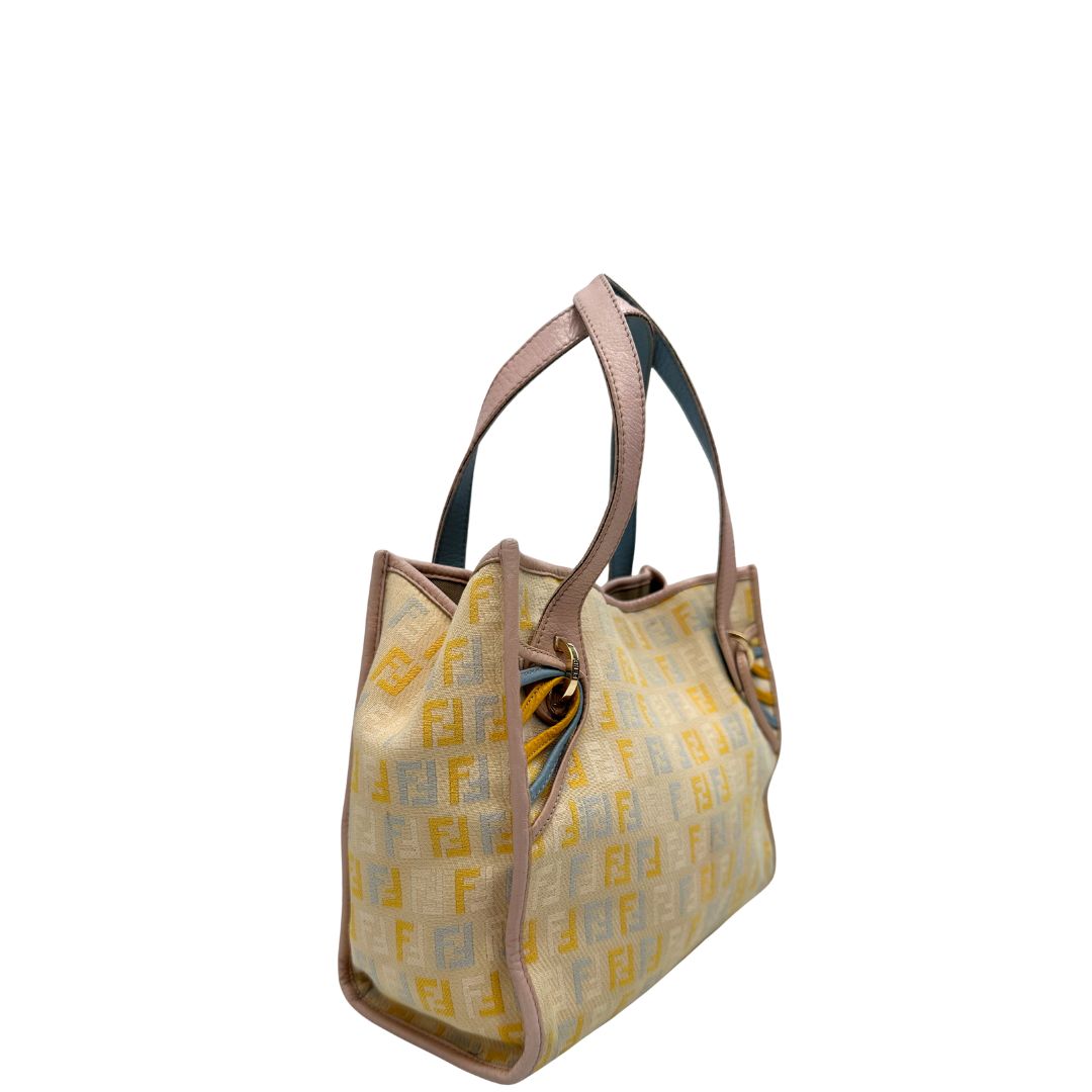 lato Tote Fendi multicolore con trama Zucchino, di lusso, originale, ottime condizioni, usata. 