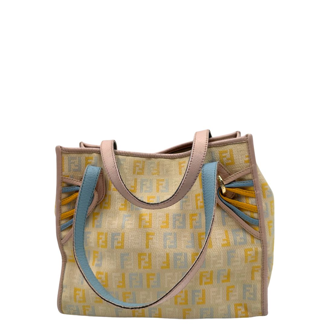 retro Tote Fendi multicolore con trama Zucchino, di lusso, originale, ottime condizioni, usata. 