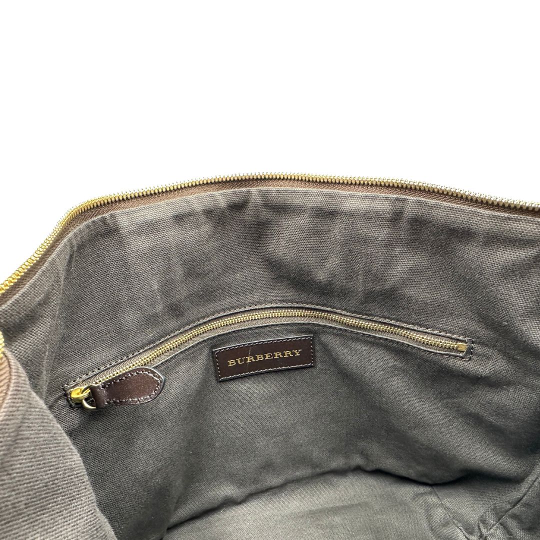 Borsa Burberry in canvas trama tartan e finiture in pelle testa di moro, di lusso, originale, ottime condizioni.