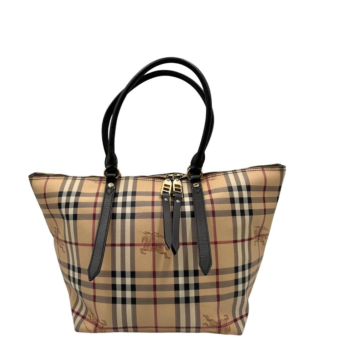 front Borsa Burberry in canvas trama tartan e finiture in pelle testa di moro, di lusso, originale, ottime condizioni. 