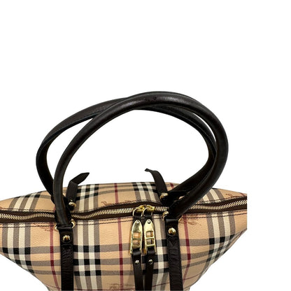 Borsa Burberry in canvas trama tartan e finiture in pelle testa di moro, di lusso, originale, ottime condizioni.