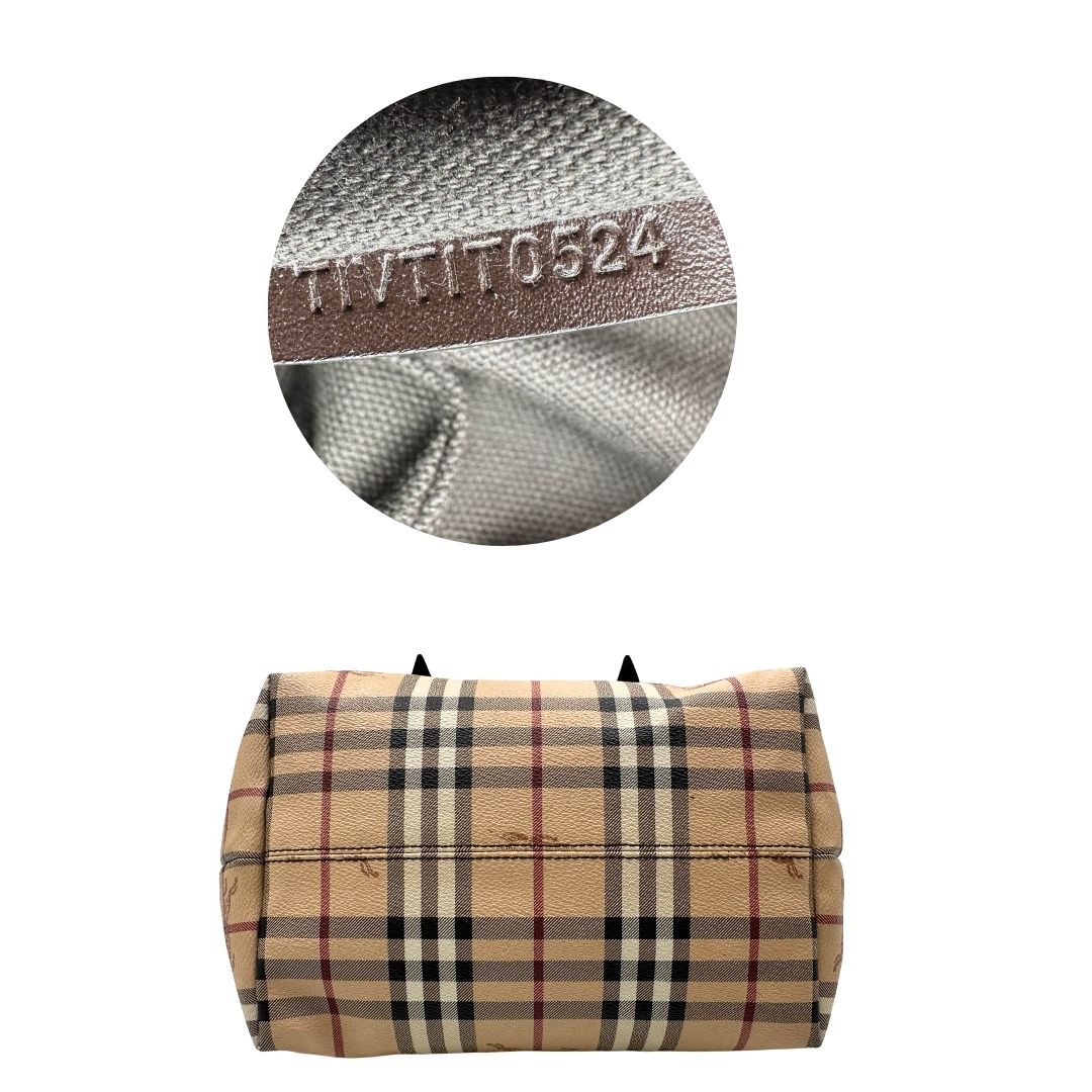 Borsa Burberry in canvas trama tartan e finiture in pelle testa di moro, di lusso, originale, ottime condizioni.