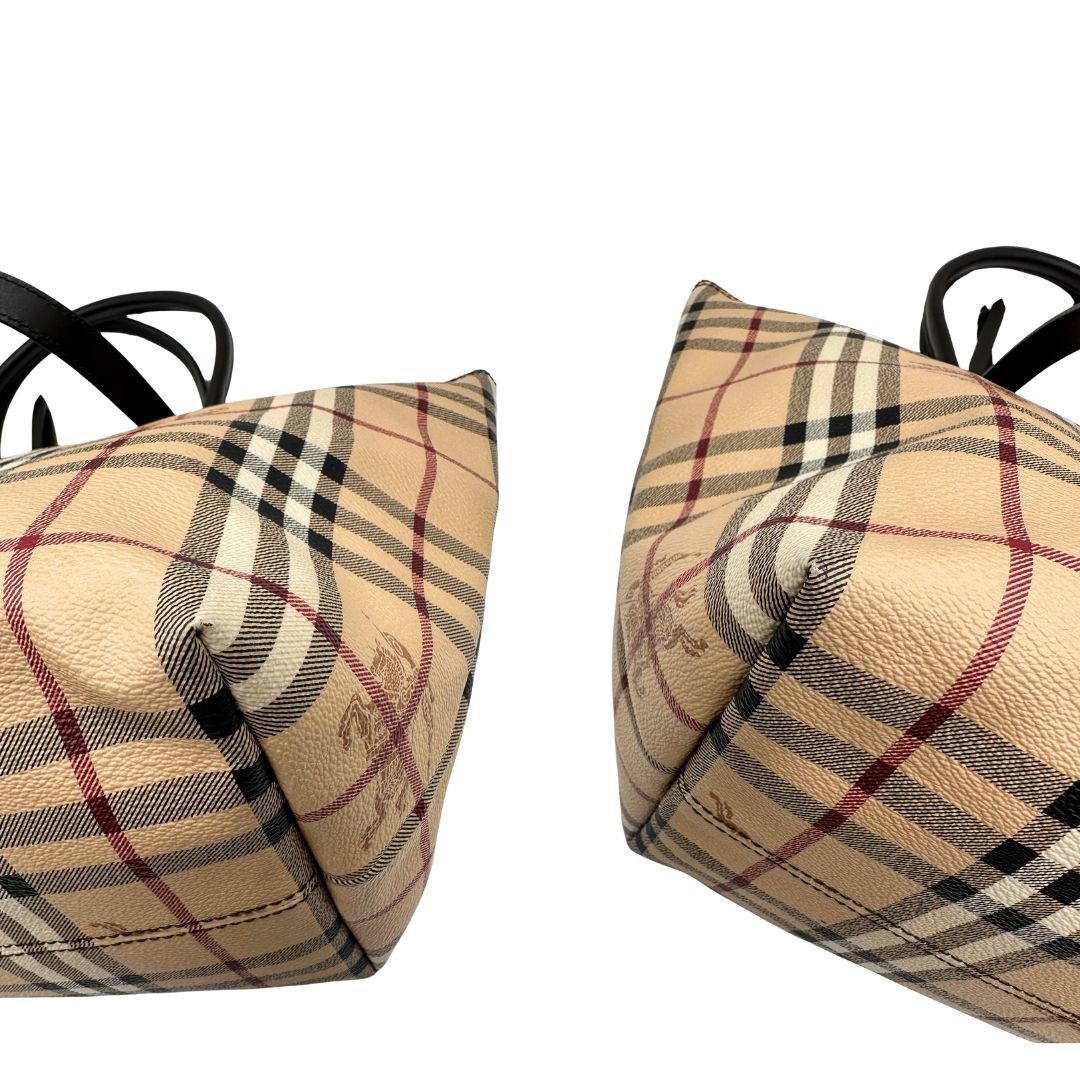 Borsa Burberry in canvas trama tartan e finiture in pelle testa di moro, di lusso, originale, ottime condizioni.