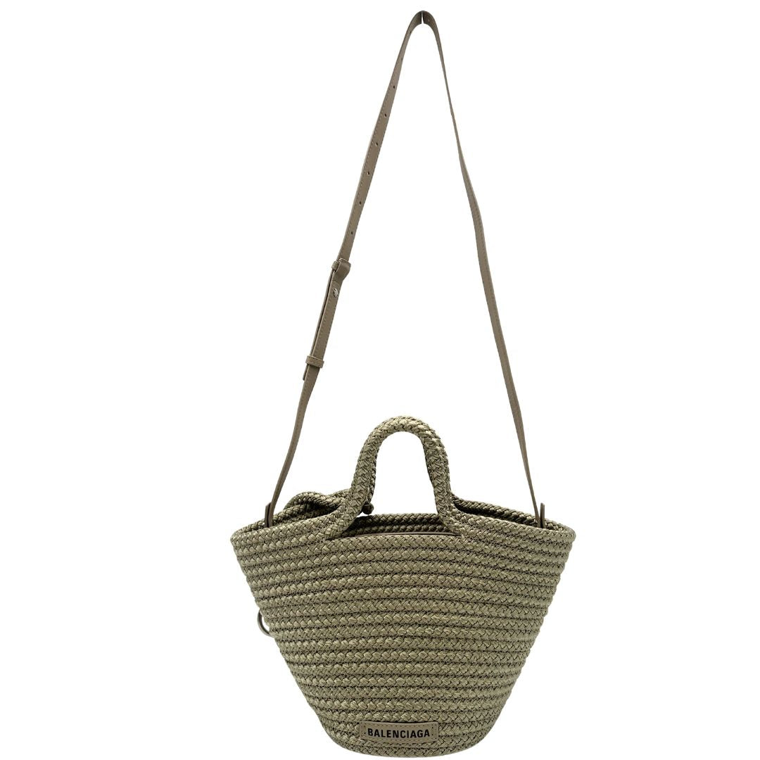 Basket Balenciaga in nylon beige intrecciato con finiture in pelle tono su tono, di lusso, originale, eccellenti condizioni, usato.