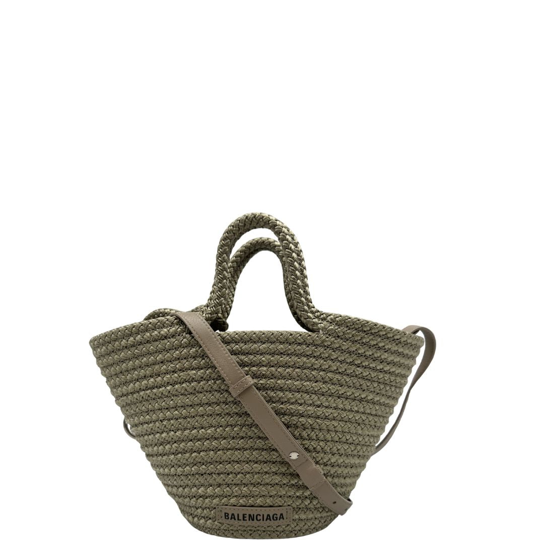 Basket Balenciaga in nylon beige intrecciato con finiture in pelle tono su tono, di lusso, originale, eccellenti condizioni, usato.