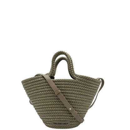 Basket Balenciaga in nylon beige intrecciato con finiture in pelle tono su tono, di lusso, originale, eccellenti condizioni, usato.