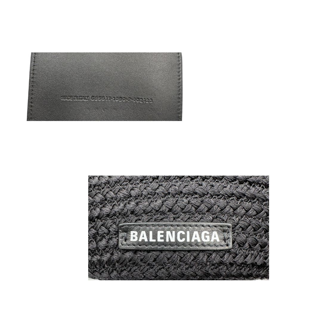 interno  Basket Balenciaga in nylon nero intrecciato con finiture in pelle tono su tono, di lusso, eccellenti condizioni, usata, originale.  