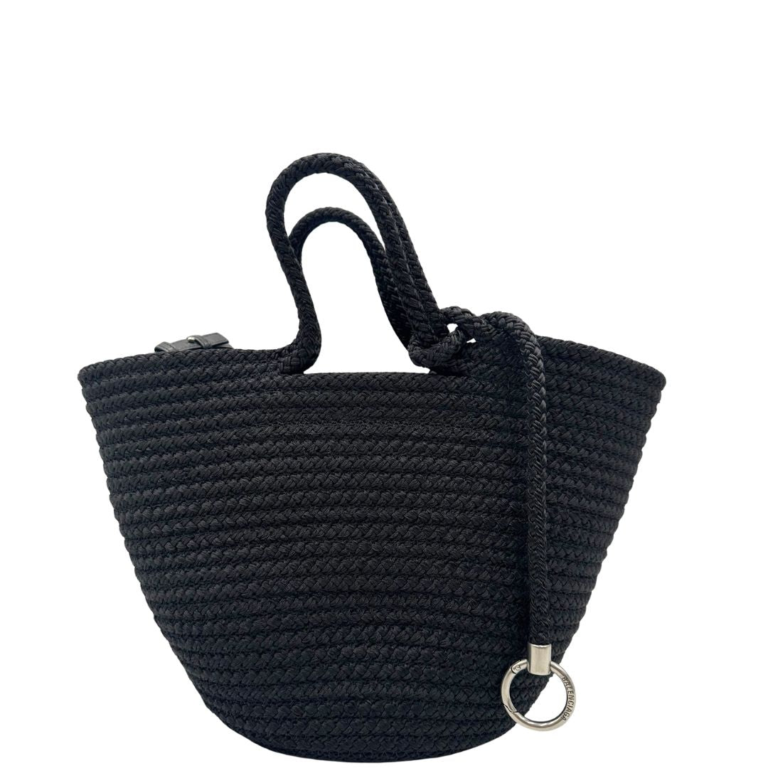 retro  Basket Balenciaga in nylon nero intrecciato con finiture in pelle tono su tono, di lusso, eccellenti condizioni, usata, originale.  
