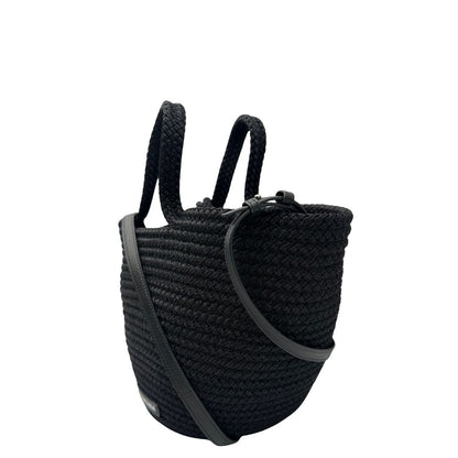lato  Basket Balenciaga in nylon nero intrecciato con finiture in pelle tono su tono, di lusso, eccellenti condizioni, usata, originale.  