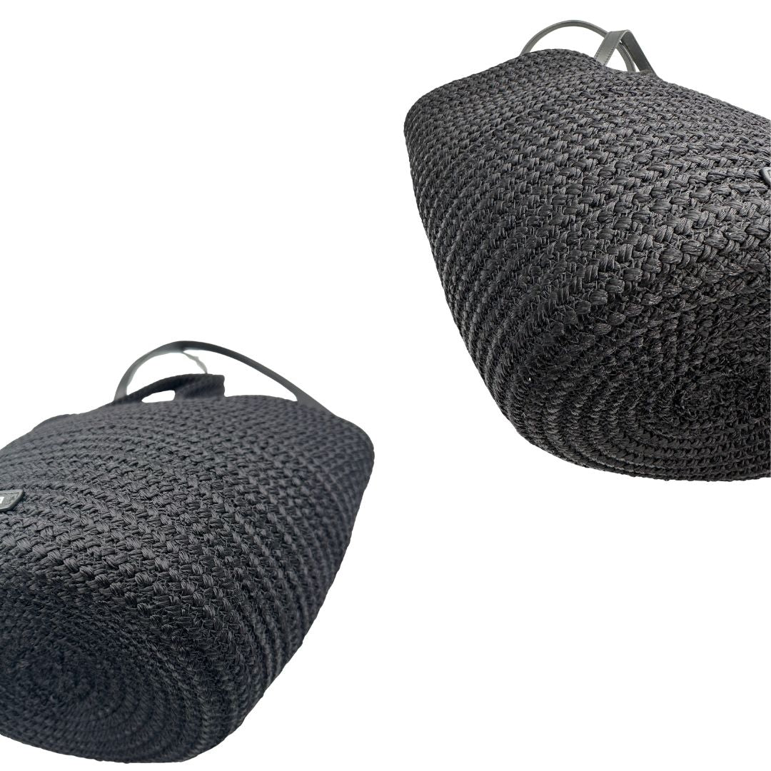 angoli  Basket Balenciaga in nylon nero intrecciato con finiture in pelle tono su tono, di lusso, eccellenti condizioni, usata, originale.  