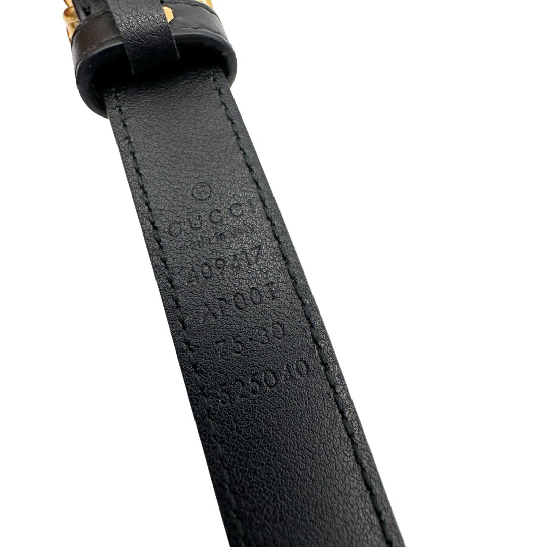  Cintura Gucci Marmont in pelle nera e hardware dorato anticato, di lusso, originale, ottime condizioni.