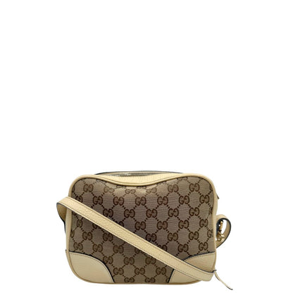 front  Camera Bag Gucci in tessuto GG con finiture in pelle color avorio, di lusso, originale, ottime condizioni, usata. 