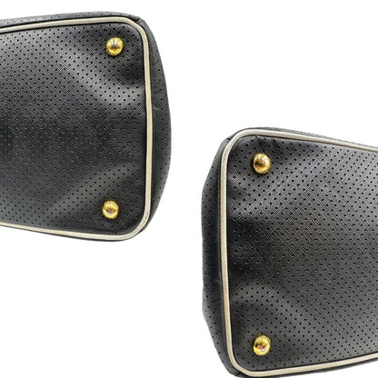 angoli Borsa Prada Galleria in pelle traforata nera con eleganti profili bianchi, di lusso, originale, ottime condizioni, usata. 