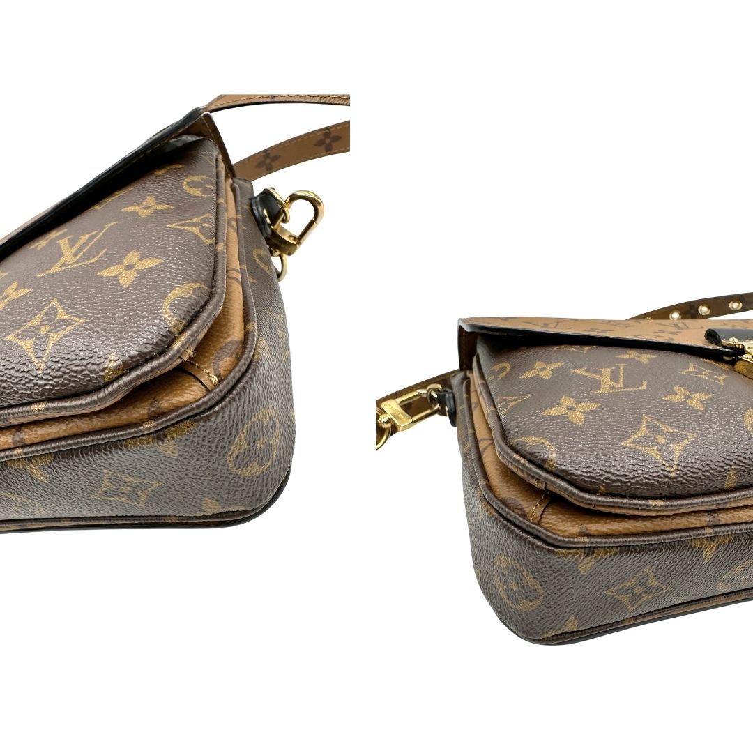 angoli  Borsa LV Métis in canvas marrone monogram reverse con parti metalliche dorate; Indossabile a mano oppure a tracolla. Originale, usata, di lusso, in ottime condizioni. 