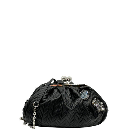 pasticcino Max Mara in pelle nera con dettagli di pietre incastonate, indossabile a spalla o a tracolla, di lusso, originale, ottime condizioni, usato.