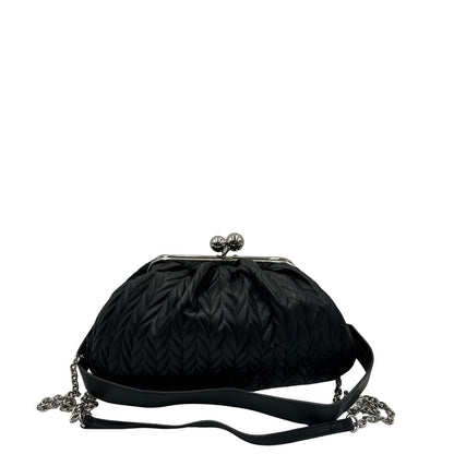 pasticcino Max Mara in pelle nera con dettagli di pietre incastonate, indossabile a spalla o a tracolla, di lusso, originale, ottime condizioni, usato.