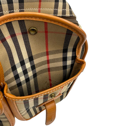 Cartella Burberry in tessuto trama tartan con finiture in pelle marroni.