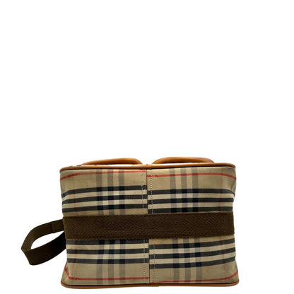 Cartella Burberry in tessuto trama tartan con finiture in pelle marroni.