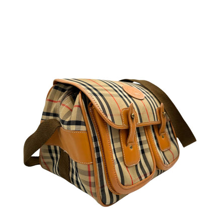  Cartella Burberry in canvas trama tartan con finiture in pelle marroni, di lusso, originale, ottime condizioni, usata.