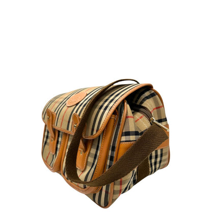  Cartella Burberry in canvas trama tartan con finiture in pelle marroni, di lusso, originale, ottime condizioni, usata.